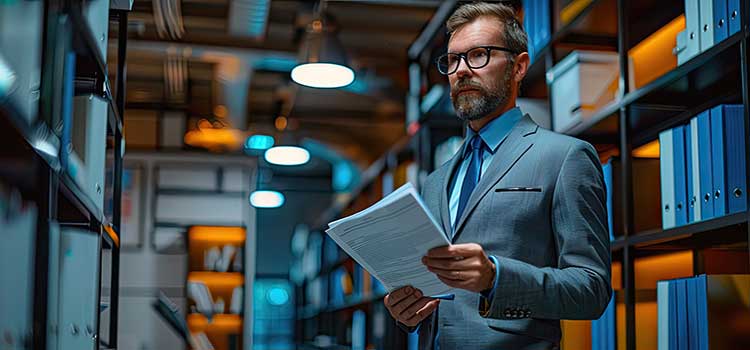 forensic psychologist pulling police files from police storeroom