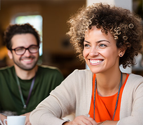 two human services workers share down time